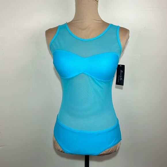 NWT Beauty In one piece swimsuit size medium. Blue with mesh details - Picture 1 of 8